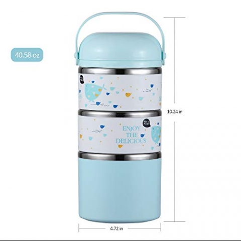 YBOBK HOME Blmeli Yemek Termosu Sefer Tas (Mavi)