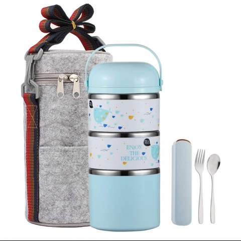YBOBK HOME Blmeli Yemek Termosu Sefer Tas (Mavi)