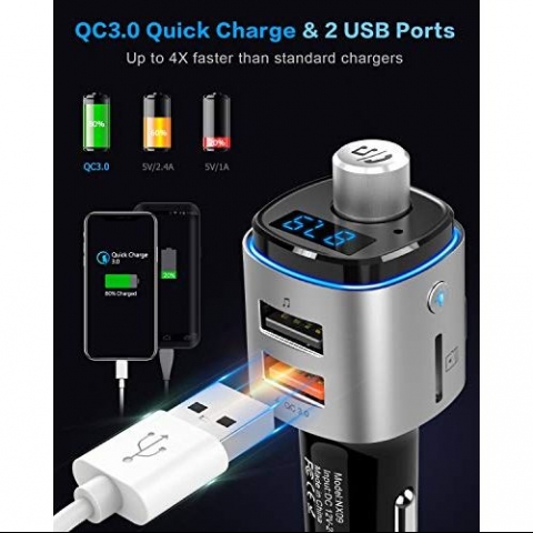 Nulaxy Bluetooth Araba FM Transmitter Ses Adaptr (7 LED)