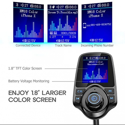Nulaxy KM18 Bluetooth Araba FM Transmitter Ses Adaptr(Siyah)
