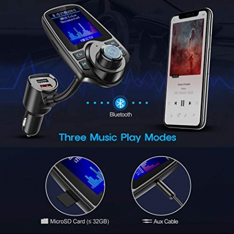 Nulaxy KM18 Bluetooth Araba FM Transmitter Ses Adaptr(Siyah)
