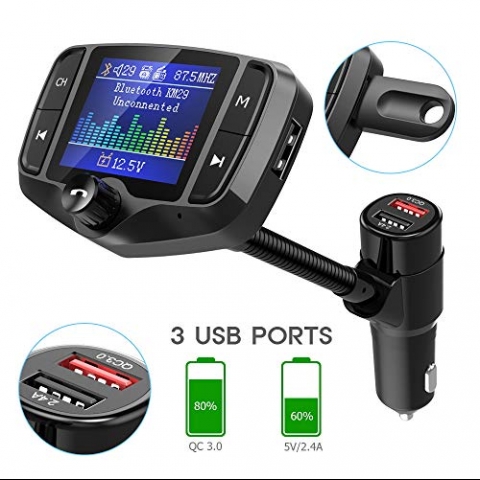 Nulaxy KM29 Bluetooth Araba i FM Transmitter Ses Adaptr