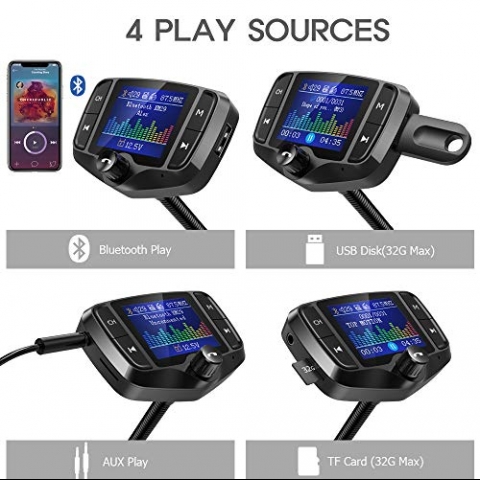 Nulaxy KM29 Bluetooth Araba i FM Transmitter Ses Adaptr