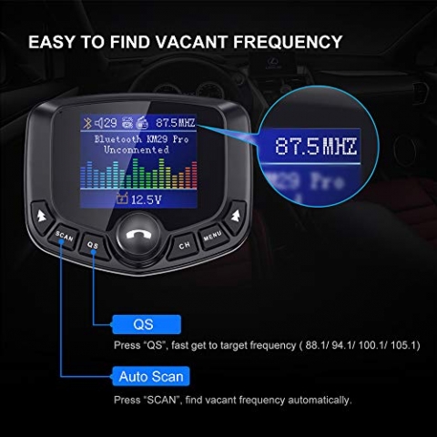 Nulaxy KM29Pro Bluetooth FM Transmitter Ses Adaptr