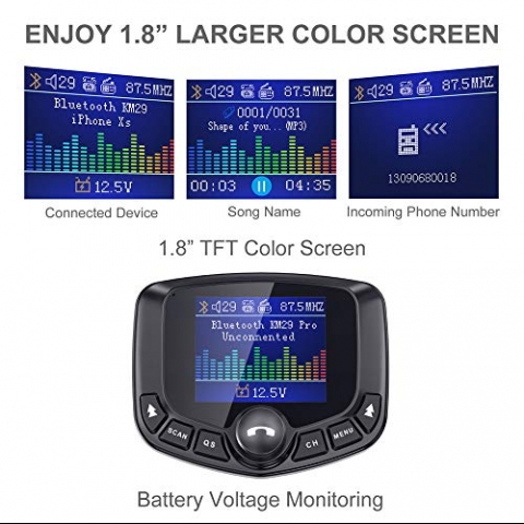 Nulaxy KM29Pro Bluetooth FM Transmitter Ses Adaptr