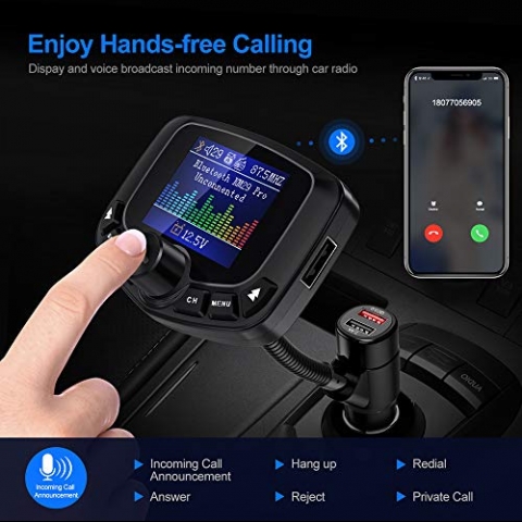 Nulaxy KM29Pro Bluetooth FM Transmitter Ses Adaptr