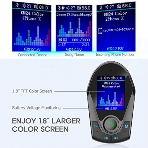 Nulaxy KM24 Bluetooth FM Transmitter Ses Adaptr