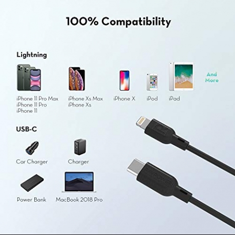 RAVPower Lightning to USB C Kablo (2M)-Black