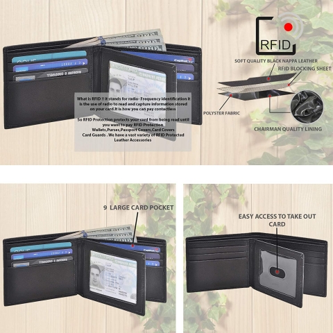 Genuine Leather RFID Engellemeli �nce Erkek C�zdan (Siyah)