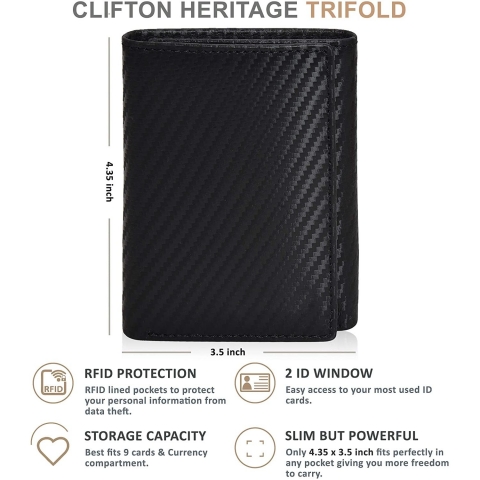 Clifton Heritage RFID Engellemeli nce Erkek Czdan (Siyah)