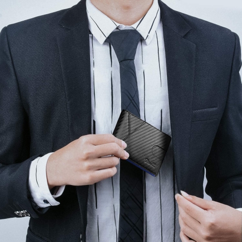 Zitahli RFID Engellemeli Erkek nce Czdan(Mavi/Siyah)