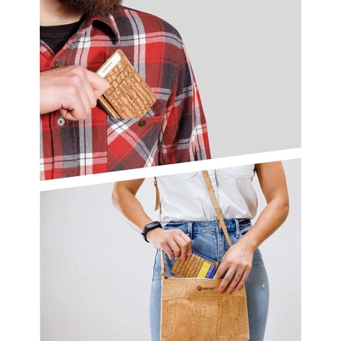 Corkor RFID Engellemeli �nce Erkek Kartl�k (A��k Kahve)