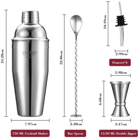STNTUS INNOVATIONS 7 Para Shaker Set (Paslanmaz elik)