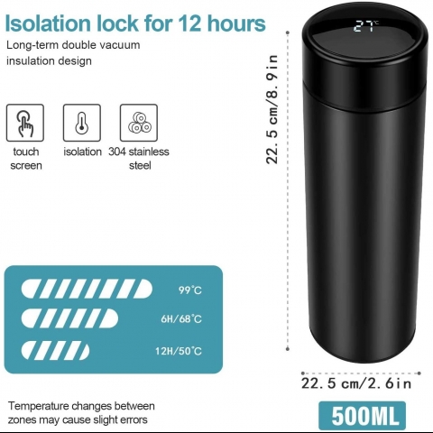 WERSEON 500 ml. Paslanmaz elik Termos (Siyah)