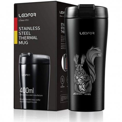 LEIDFOR Paslanmaz �elik Termos (Siyah Squirrel)(480ml)