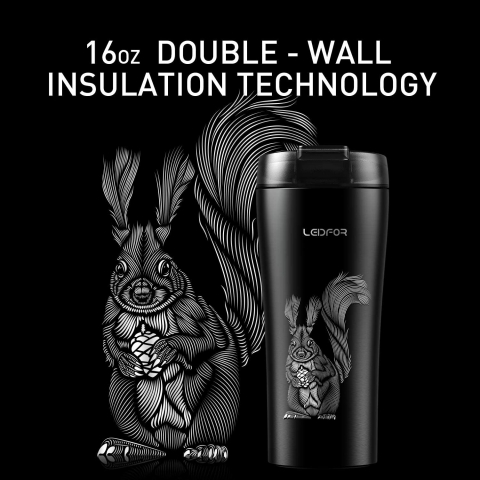 LEIDFOR Paslanmaz �elik Termos (Siyah Squirrel)(480ml)