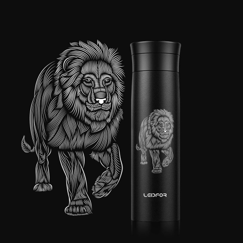 LEIDFOR Paslanmaz �elik Termos (Siyah Aslan)(500ml)