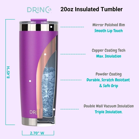DRINCO Yaltml Paslanmaz elik Termos (Mor)(590ml)