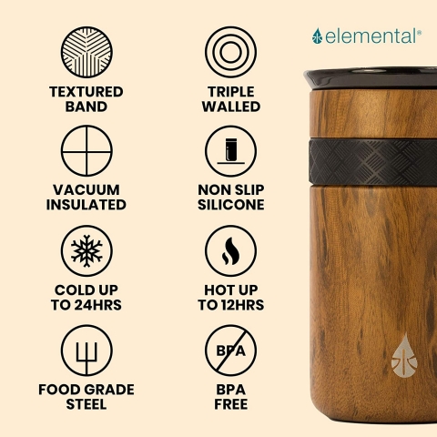 Elemental Paslanmaz �elik Termos (Teak Wood)(340ml)