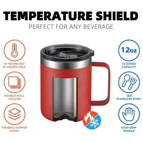 ALOUFEA Paslanmaz �elik Termos Kupa (2Adet)(K�rm�z�)(340ml)