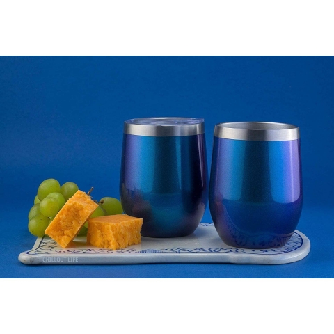 CHILLOUT LIFE Stainless Steel Wine Tumblers 2 Pack 12 oz - Double
