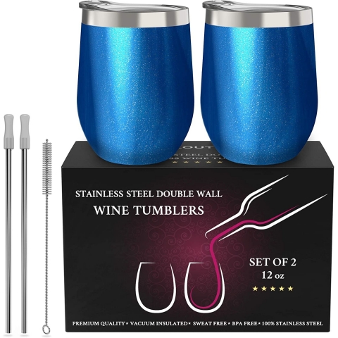 CHILLOUT LIFE Stainless Steel Wine Tumblers 2 Pack 12 oz - Double