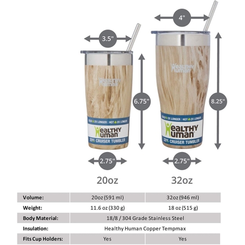 Healthy Human Yaltml Paslanmaz elik Termos (Oak)(590ml)