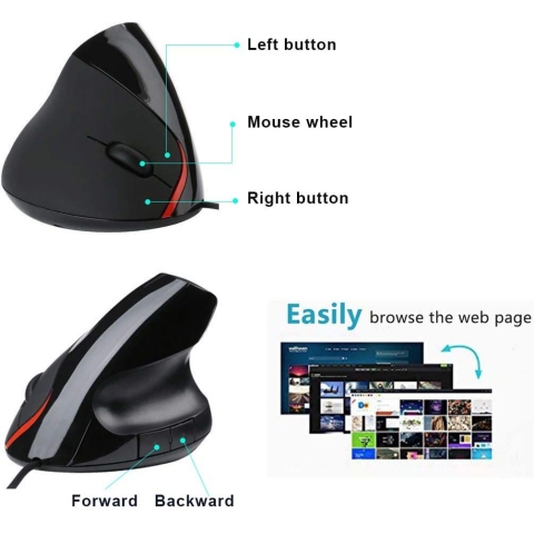 ANMAIKER USB Vertical Ergonomik Mouse (Siyah)