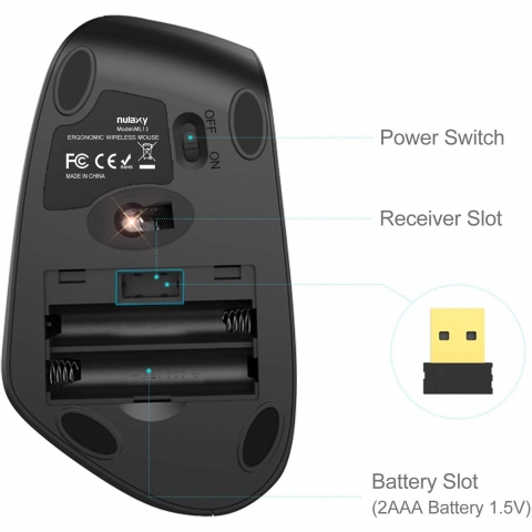 Nulaxy Bluetooth Vertical Ergonomik Mouse (Siyah)