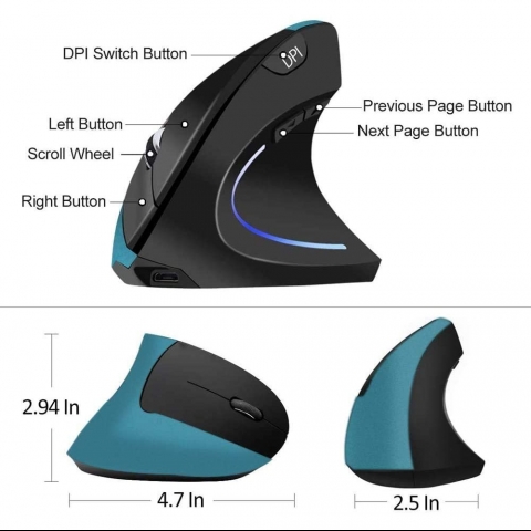 Funwaretech Bluetooth Vertical Ergonomik Mouse (Mavi)