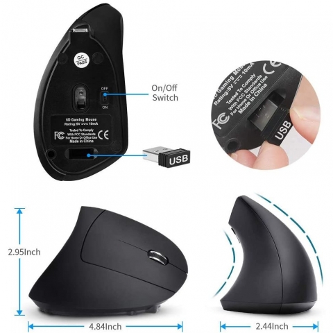 KKUYI Bluetooth Vertical Ergonomik Mouse (Siyah)