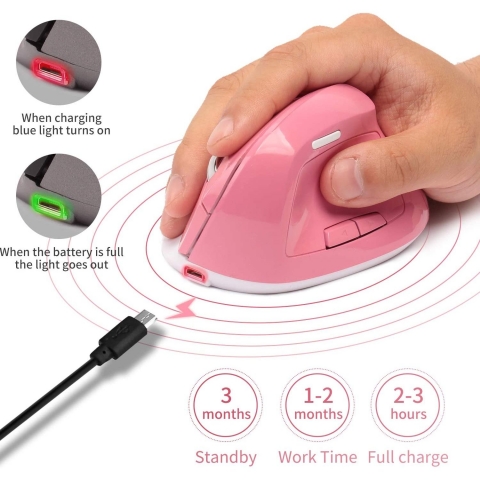 Zienstar Bluetooth Vertical Ergonomik Mouse (Pembe)