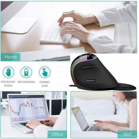 eirix Kablolu Vertical Ergonomik Mouse (Siyah)