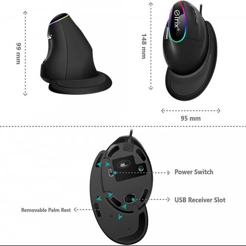 eirix Kablolu Vertical Ergonomik Mouse (Siyah)
