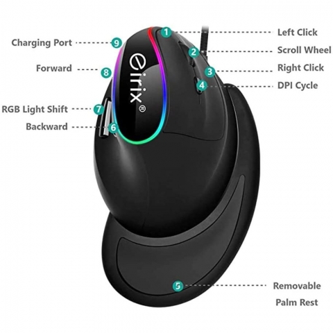eirix Kablolu Vertical Ergonomik Mouse (Siyah)