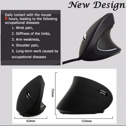 TopRen Kablolu Vertical Ergonomik Mouse (Siyah)