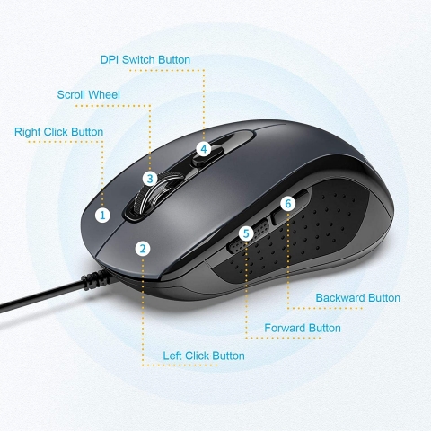 TECKNET Kablolu Ergonomik Mouse (Gri)