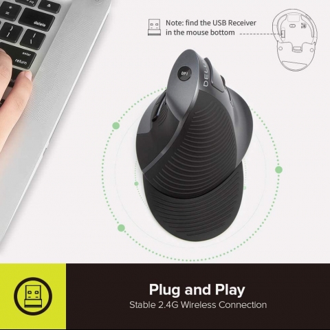 DELUX Classic Ergonomic Vertical Mouse (1600DPI)(Siyah)