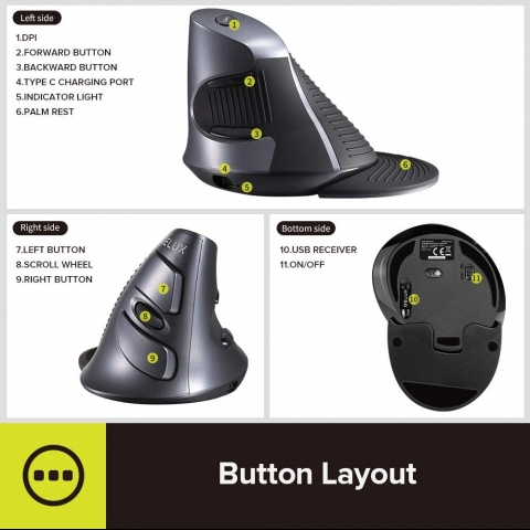 DELUX Classic Ergonomic Vertical Mouse (1600DPI)(Siyah)