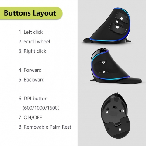 Delux Kablolu Ergonomik Vertical Mouse (1600DPI)