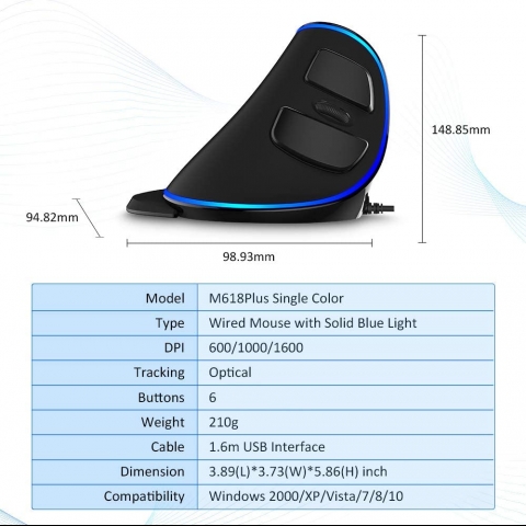 Delux Kablolu Ergonomik Vertical Mouse (1600DPI)