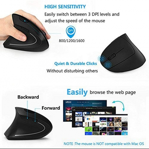 Funwaretech Ergonomik Dikey Wireless Mouse (Sol El)