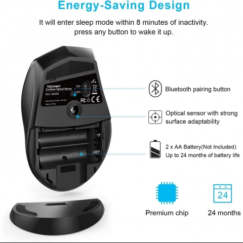 TECKNET Bluetooth Wireless Mouse(3000DPI)(Siyah)