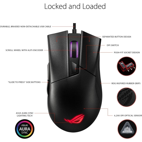 ASUS ROG Gladius II Core Kablolu Optical Gaming Mouse