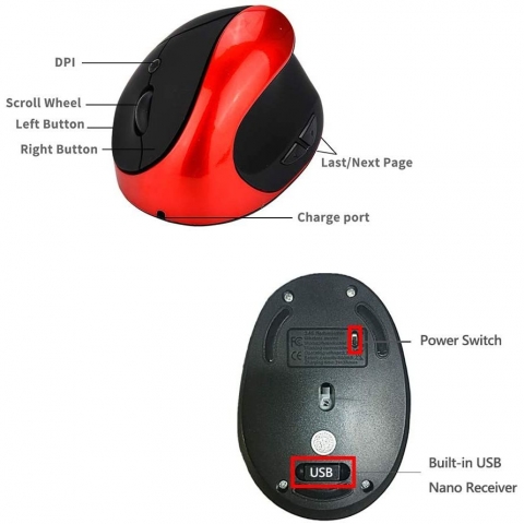 Viwind Wireless Dikey Ergonomik Mouse (Krmz)