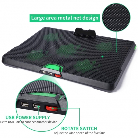 Coolertek Laptop Soutma Stand (5 Fan)(Yeil)(12/17.3 in)