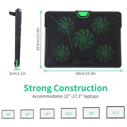 Coolertek Laptop Soutma Stand (5 Fan)(Yeil)(12/17.3 in)