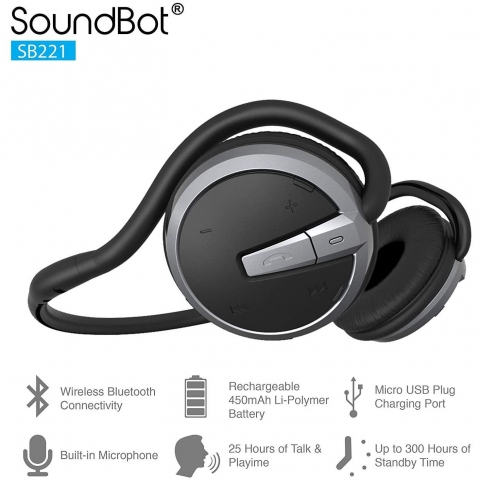 SoundBot Bluetooth Kablosuz Ense Tipi Kulak st Kulaklk (Siyah)