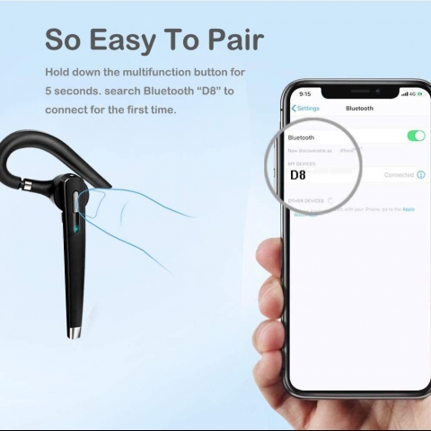 Aksense Bluetooth Tek Kulak Kancal Kulaklk (Siyah)