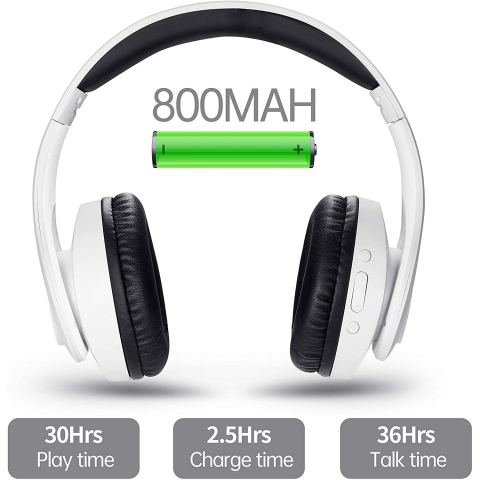 pollini Bluetooth Kablosuz Kulak st Kulaklk (Beyaz-Siyah)